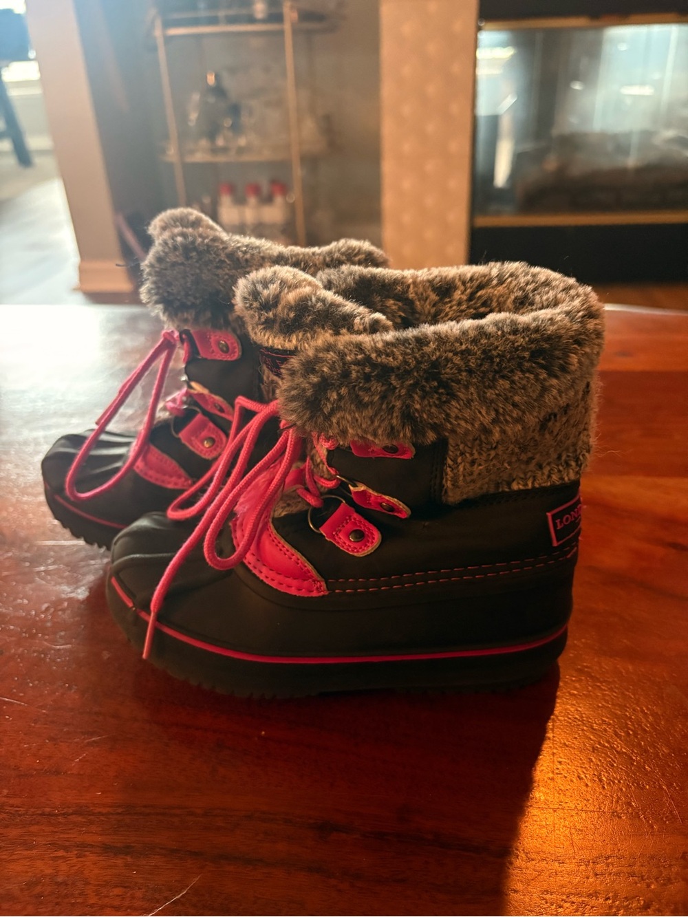 London Fog Black Kids Snow Boots with Pink Trim